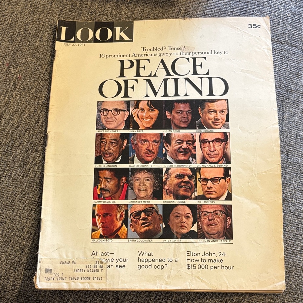 Look Magazine July 27, 1971 Elton John, Susan Dey, Beatrix Potter, Peace of Mind